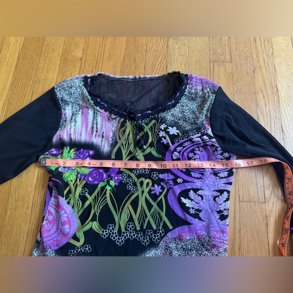 Y2K Vintage Sheer 3/4 Length Sleeve Mesh Top - Picture 4 of 7